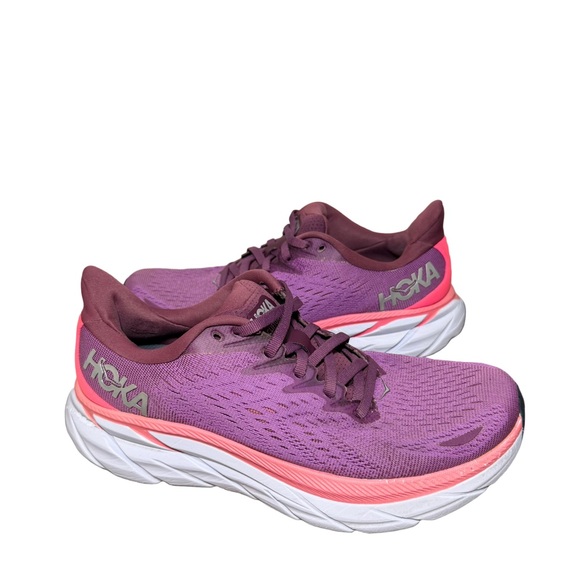 Hoka Women's Clifton 8 Pink and Purple Athletic Shoes size 6.5 B - Picture 2 of 8